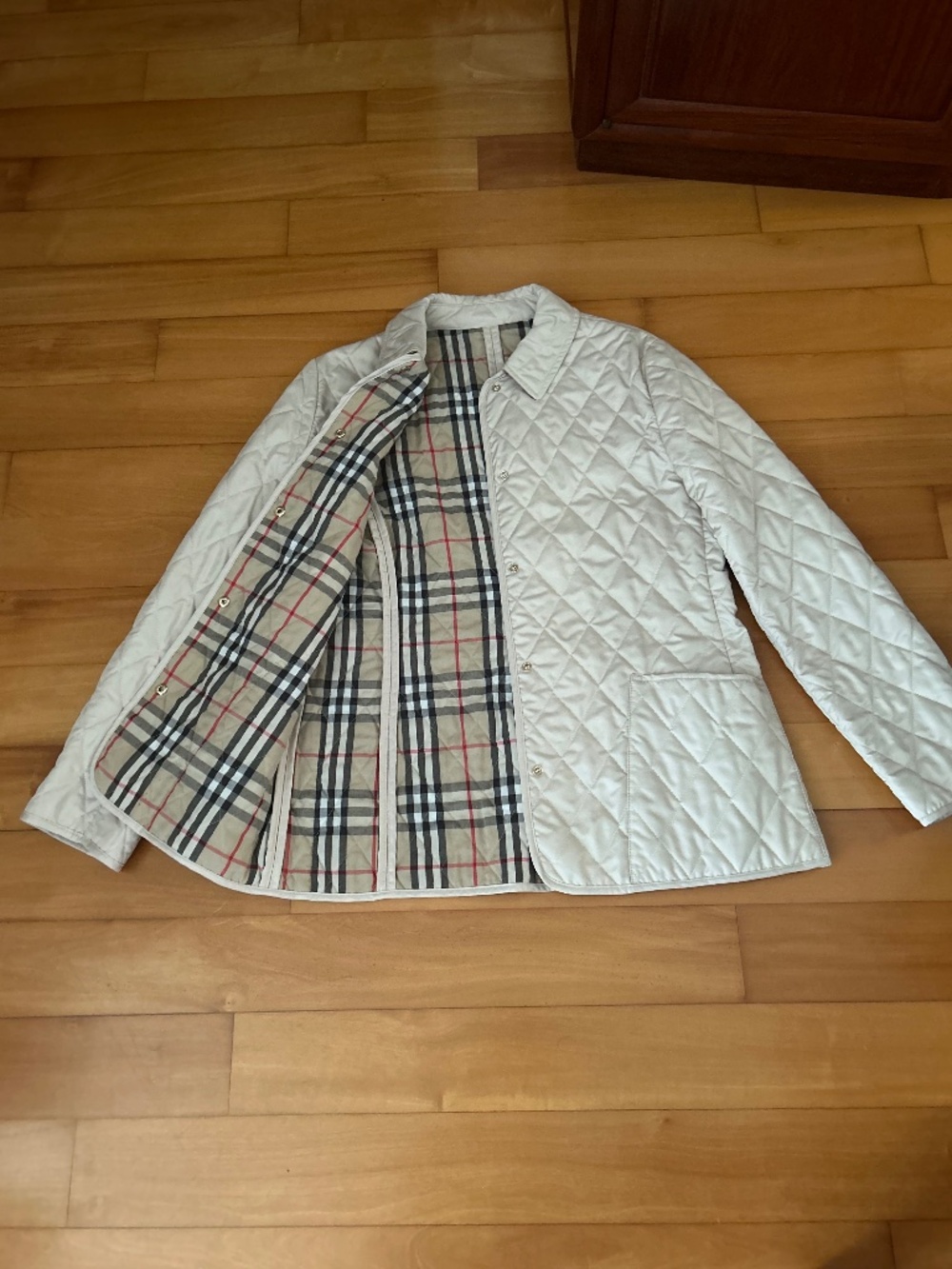 Burberry London Quilted Barn Jacket Coat Beige Nova Check Lining Size S